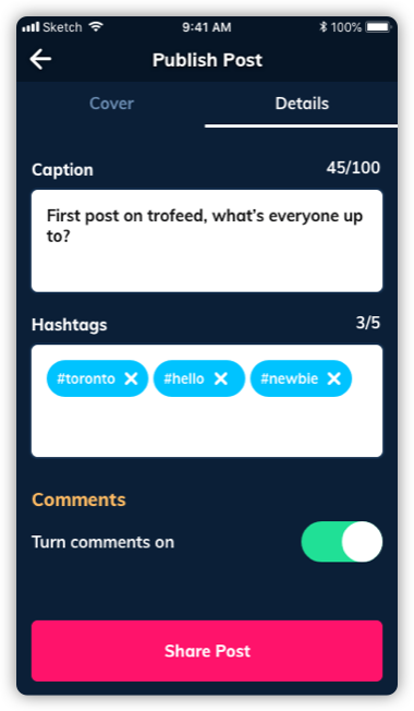 Publish details screen example